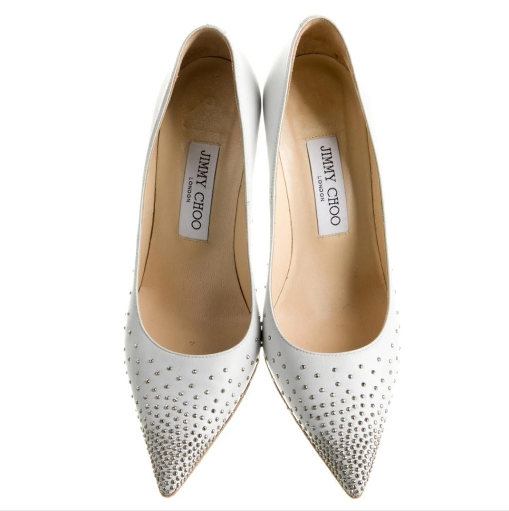 Jimmy Choo White Embellished Leather Romy Pointed Toe Pumps